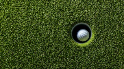 Golf Ball on Grass at Hole Close-Up for Sport and Leisure Themes