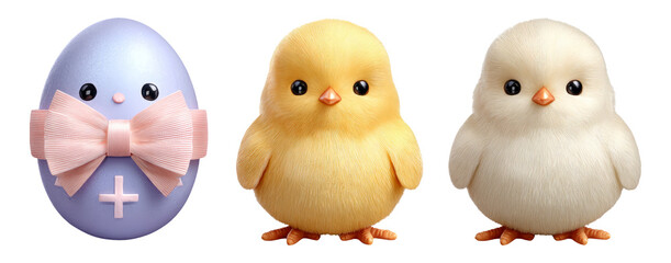 Fototapeta premium Cute Easter Chick and Egg with Bow on Transparent Background