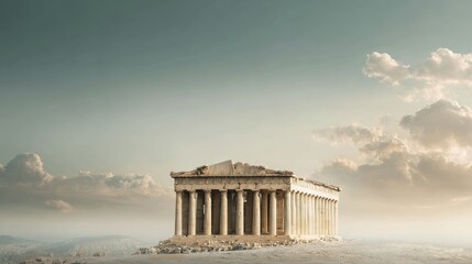 Obraz premium Ancient Temple Ruins Under Dramatic Sky at Dusk in Greece