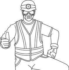 Safety man line vector illustration isolated on white background