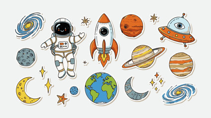Cartoon Space Astronaut Rocket Planet Illustration Pack