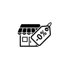Shopfront with a discount tag indicating a zero percent reduction in prices for customers.