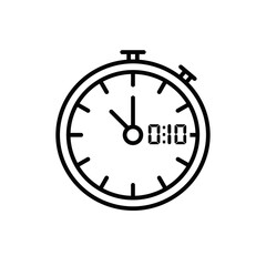 Simple black line art stopwatch icon with ten seconds display.