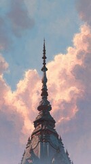 Obraz premium Ornate Spire Against Dramatic Sky with Soft Clouds at Dusk
