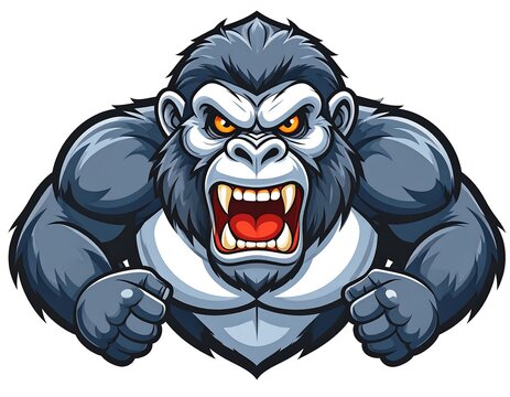 Cartoon-style, aggressive primate with bared teeth and menacing expression