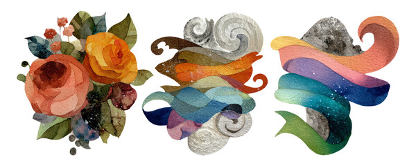 Vintage Retro Cutout Collage of Floral Elements and Abstract Shapes