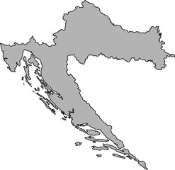 Simple grey-filled vector silhouette map of Croatia (Hrvatska). This clean, minimalist graphic shows the country's national boundary as a solid grey shape without internal administrative divisions