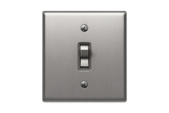 Brushed metal light switch toggling on or off