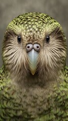 Obraz premium Close-Up Portrait of a Colorful Green Bird with Unique Features