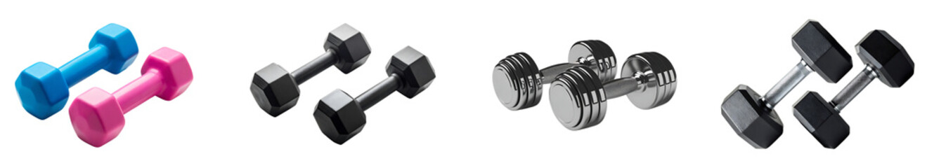 Blue pink black silver dumbbells weights exercise