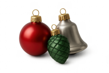 Christmas ornaments decoration featuring red green silver bauble bell