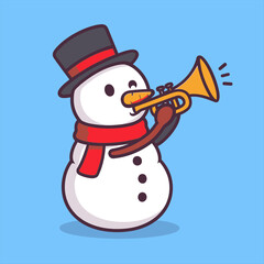 Festive Cartoon Snowman Serenading with Trumpet A Cheerful Winter Melody