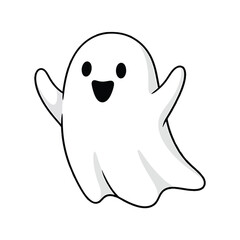 Fototapeta premium A cheerful cartoon ghost waving with a smiling face on a white background