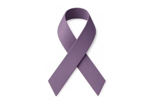 Purple awareness ribbon symbolizing support for cancer, alzheimer's, or domestic violence on transparent background