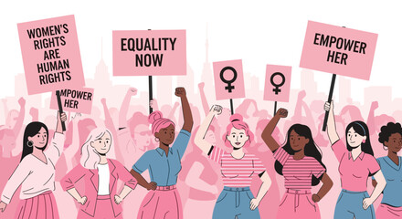 Empowered women marching for equality rights and empowerment representation of solidarity