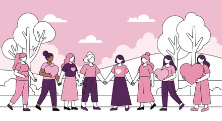 Empowering Women Together Illustration Celebrating Sisterhood and Unity with Hearts and Support