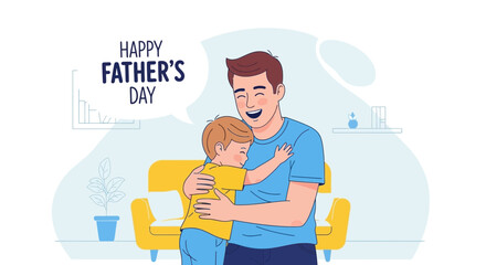 Father and son hugging on Father's Day a heartwarming family moment depicted in cartoon