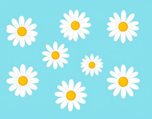 Obraz premium Cartoon daisies on a light blue background