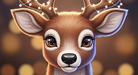 Adorable Christmas deer with twinkling lights and big brown eyes brings holiday cheer to your projects