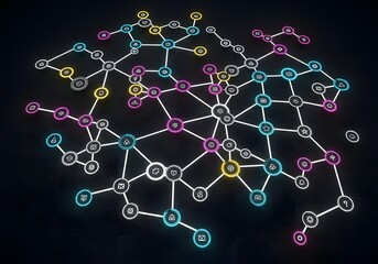 Complex network connections on a dark background, representing digital communication and data processing