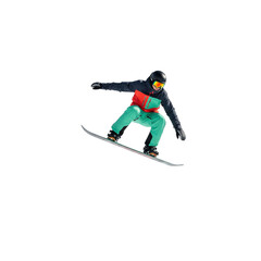 Naklejka premium snowboarder jumping on a white