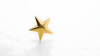 Fototapeta premium Golden shiny star standing on a white background, symbolizing premium quality and award.