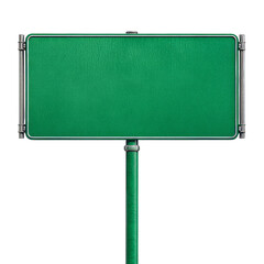Obraz premium Green Empty Roadside Signboard on Metal Post in Outdoor Setting