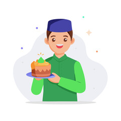 2D Eid Al-Fitr or Ramadan Cake Indonesian Character Illustration