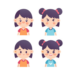 Set of girls with different emotions Illustration. 2D character