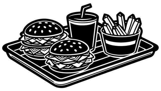 black and white fast food tray clip art preview