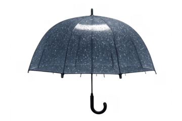 Dark blue umbrella catching rain protecting from wet weather