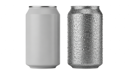 Two aluminum beverage cans, one solid and one wireframe, isolated on transparent background