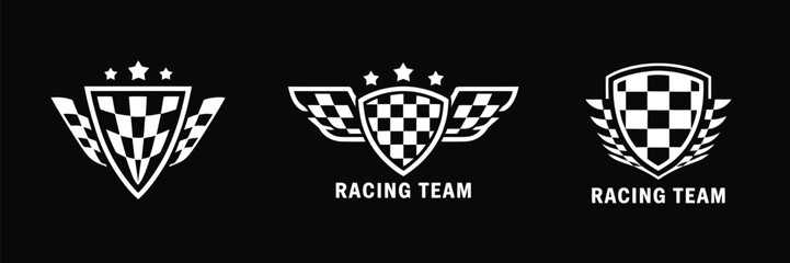 Racing Design Vector with Logos and Car Stripes – Set of racing symbols, flags, sport decals, and graphic vinyl elements perfect for motorsport visuals, car wraps, and speed-themed designs.