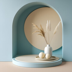 Vector Illustration of Soft Blue and Beige Product Display Background for Presentations