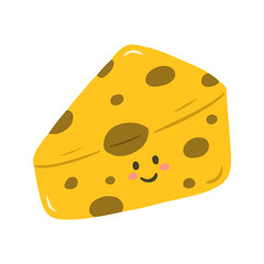 Smiling Swiss Cheese Block Cute Cartoon Food Mascot