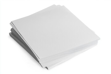 Stack of blank white paper sheets isolated on white background with slight texture and soft shadows