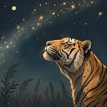 tiger on the night sky background