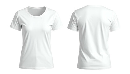 Fototapeta premium Front and back view of a plain, white, crew-neck t-shirt, isolated on black background