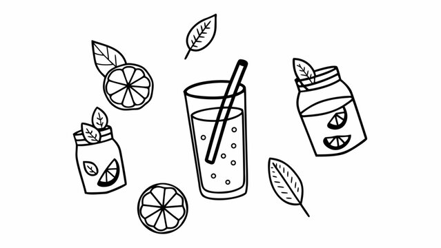 Hand drawn detox drinks set vector illustration fresh healthy lifestyle icon collection