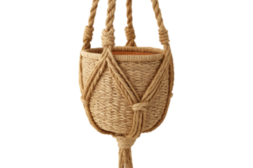 Natural woven macrame plant hanger with tassel detail