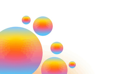 Gradient spheres in a corner composition with a geometric pattern and pastel colors creating an