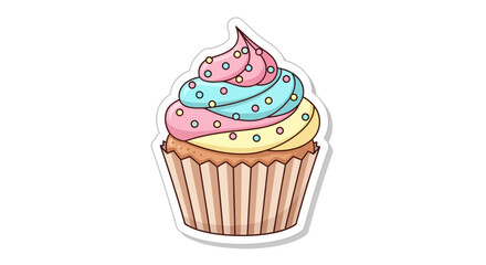 Pastel Dream: A Colorful Cupcake with Whimsical Frosting and Sprinkles Illustration