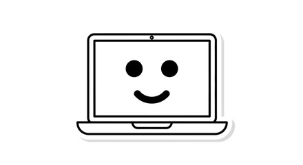 A whimsical laptop with a cheerful smiley face on the screen creating positive tech vibes