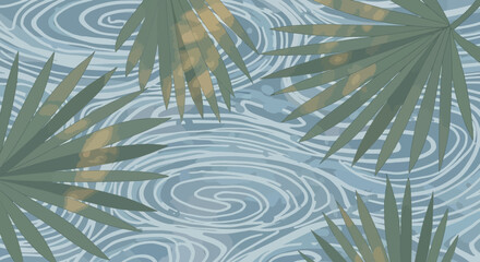 Palm fronds against a backdrop of swirling blue hues evoke a sense of serene nature wallpaper