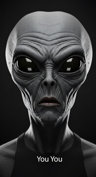 Intense Gaze of a Grey Alien - A Close-Up Portrait.