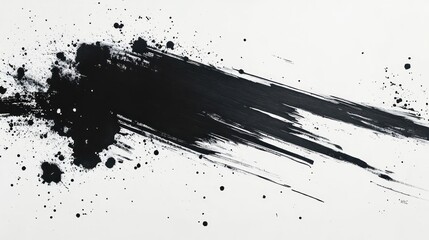 Abstract black ink splash and brushstroke on white background creating dynamic and expressive contrast