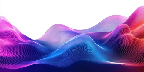Abstract flowing waves with vibrant gradient colors including blue, purple, pink, and red, creating a smooth and dynamic visual texture against a white background