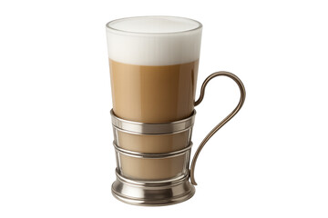 Latte macchiato drink with milk foam in glass cup