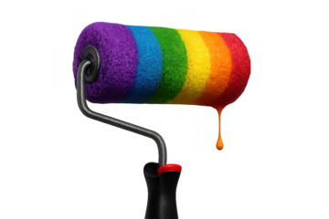 Paint roller creating a rainbow drip of color