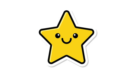 Adorable smiling yellow star cartoon character floating on a plain white background